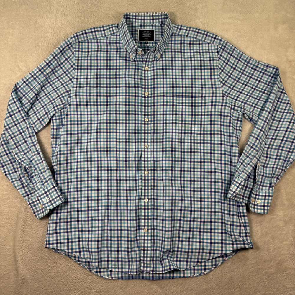 Charles Tyrwhitt Shirt Men XL Blue Plaid Slim Fit Long Sleeve Collar Button Down
